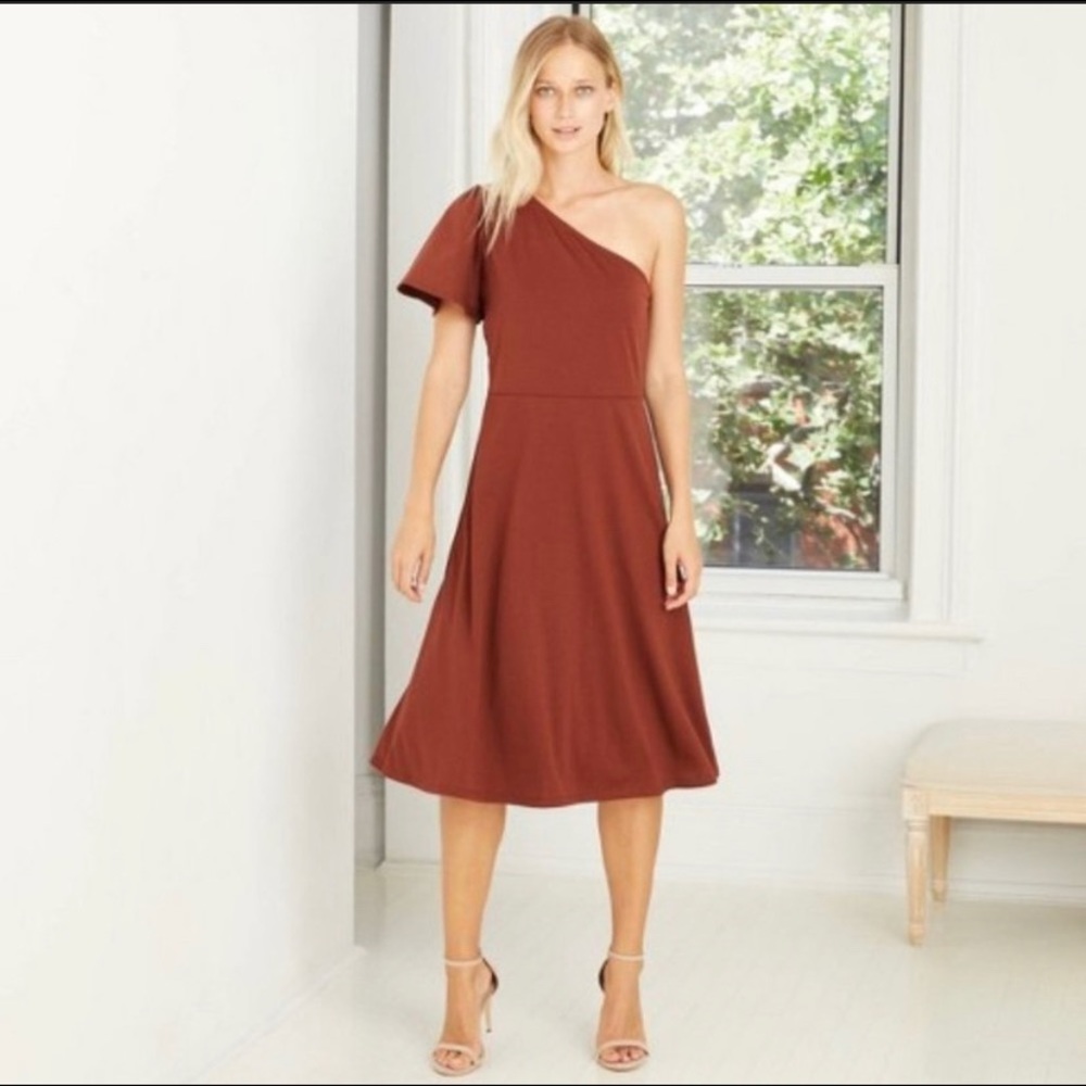 Who What Wear One Shoulder Flutter Sleeve Dress 3X